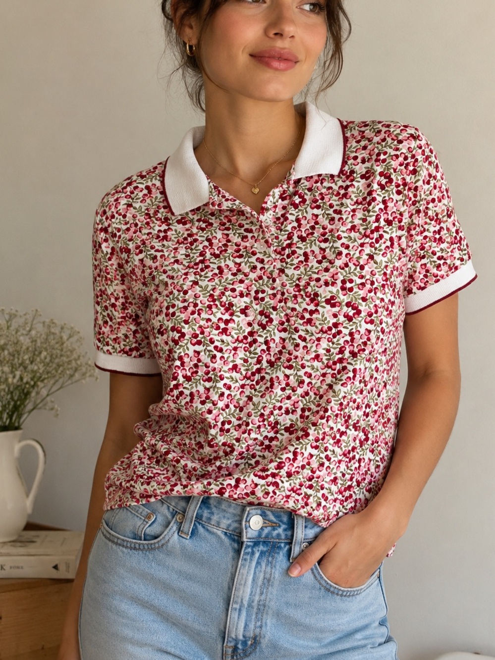 Vintage Cherry 🍒 Print Polo in size Small